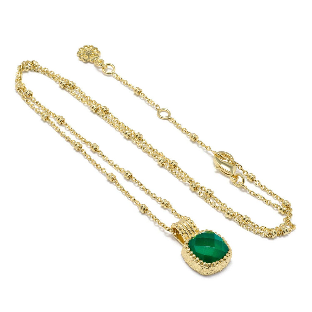 Azuni Tetra Square Gemstone Pendant: Gold: Green Onyx