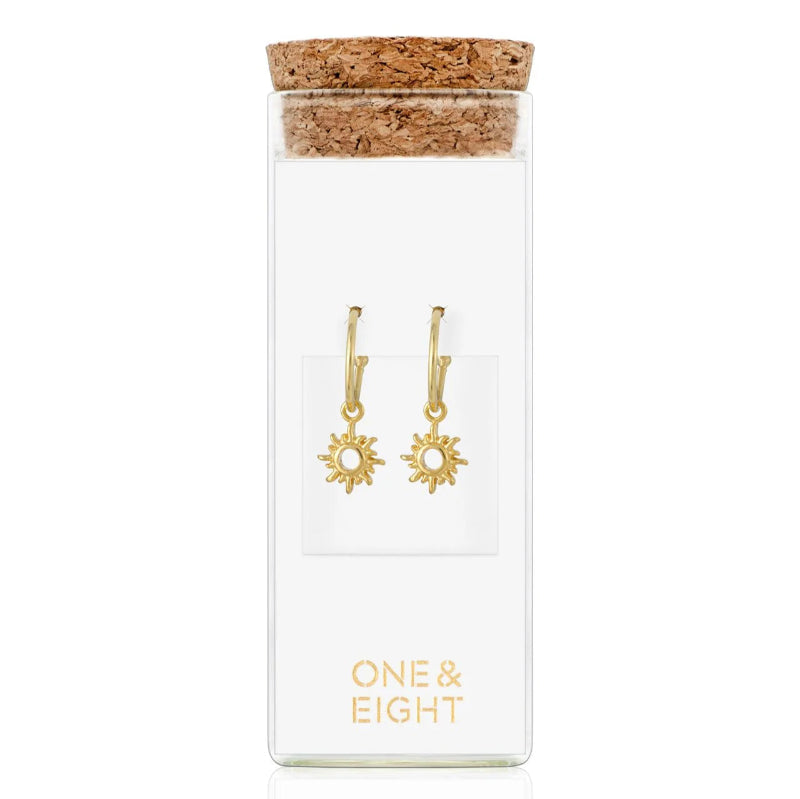 1 & 8 Gold Ray Earrings in bottle