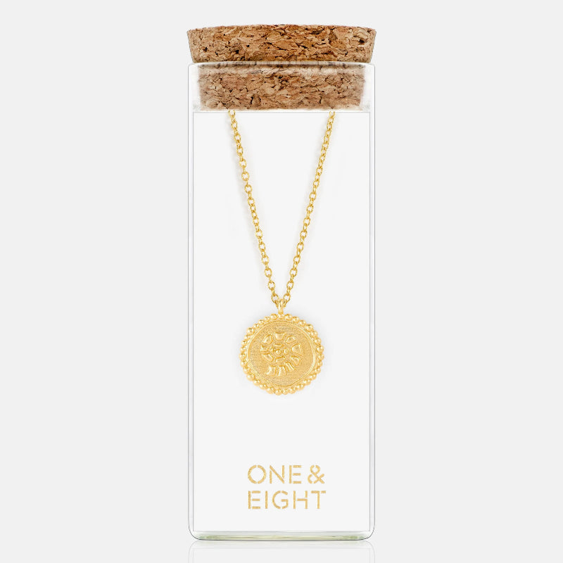 1 & 8 Gold Gaia Necklace in cork jar