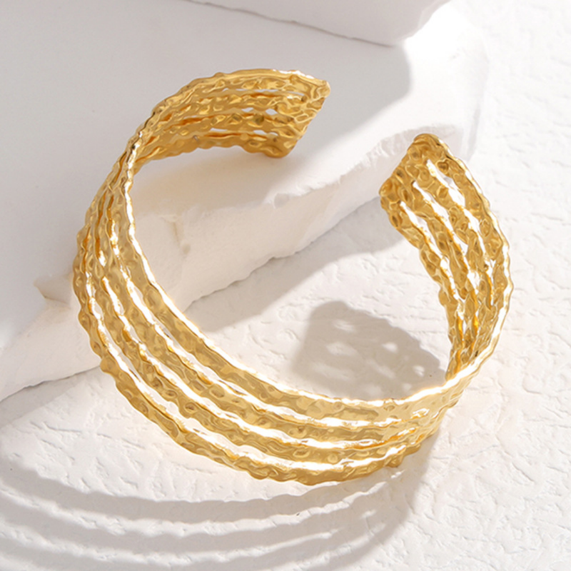 Four Bar Cuff in Hammered Gold-plated