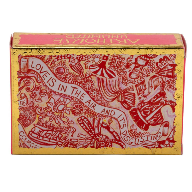 ARTHOUSE SOAP - Decorative box with red and gold design and text on a white background