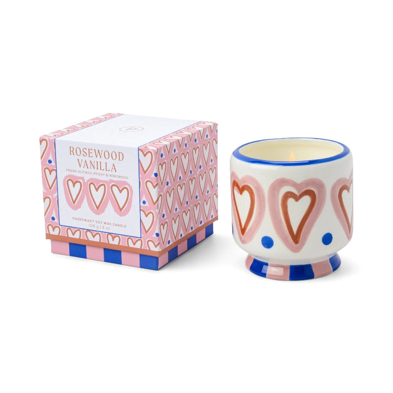 Adopo Cactus Hearts Ceramic Candle - Rosewood Vanilla with box