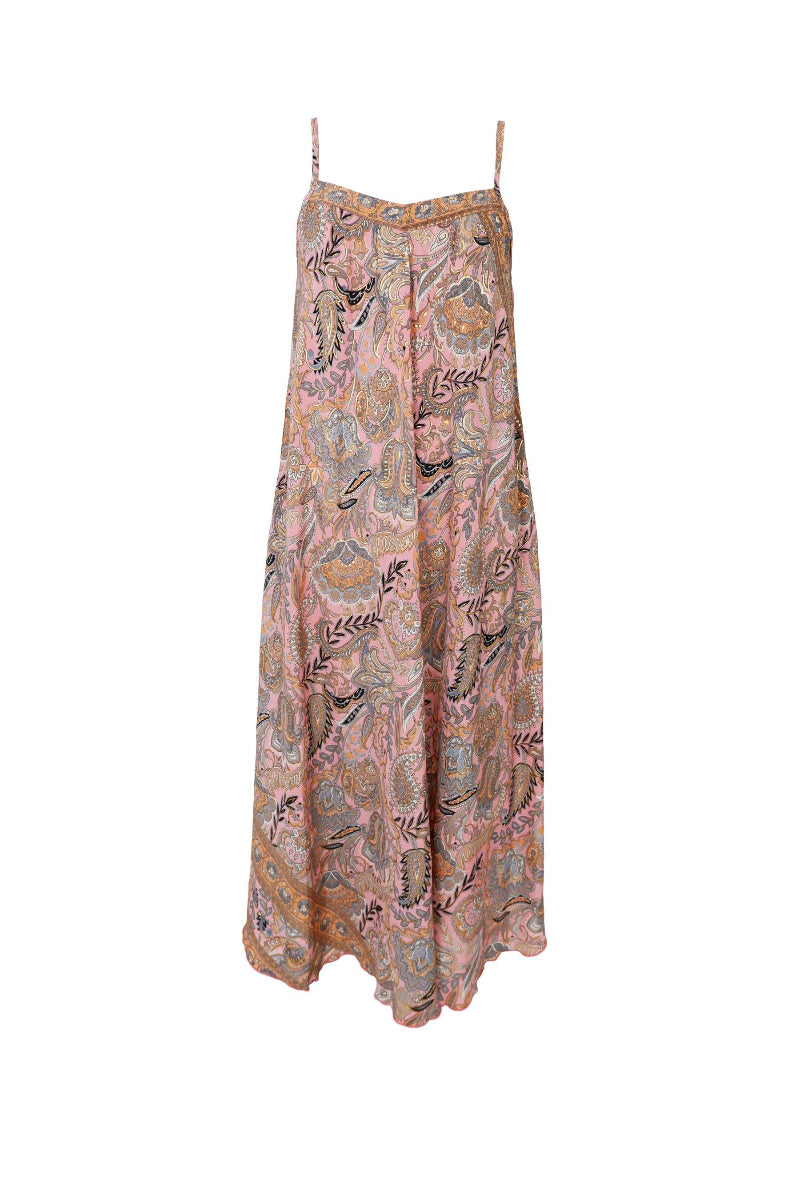 Long floral-patterned dress on a white background - Black Colour Luna Vea Strap Dress-Imperial Rose