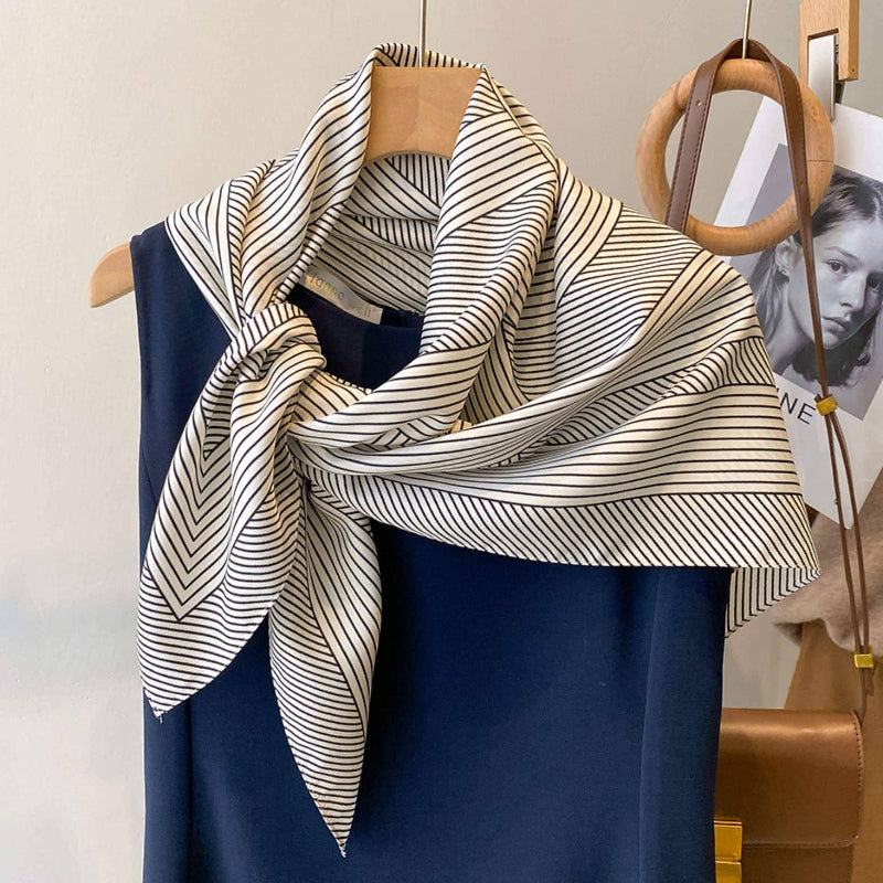 Black and White Striped Silk Scarf