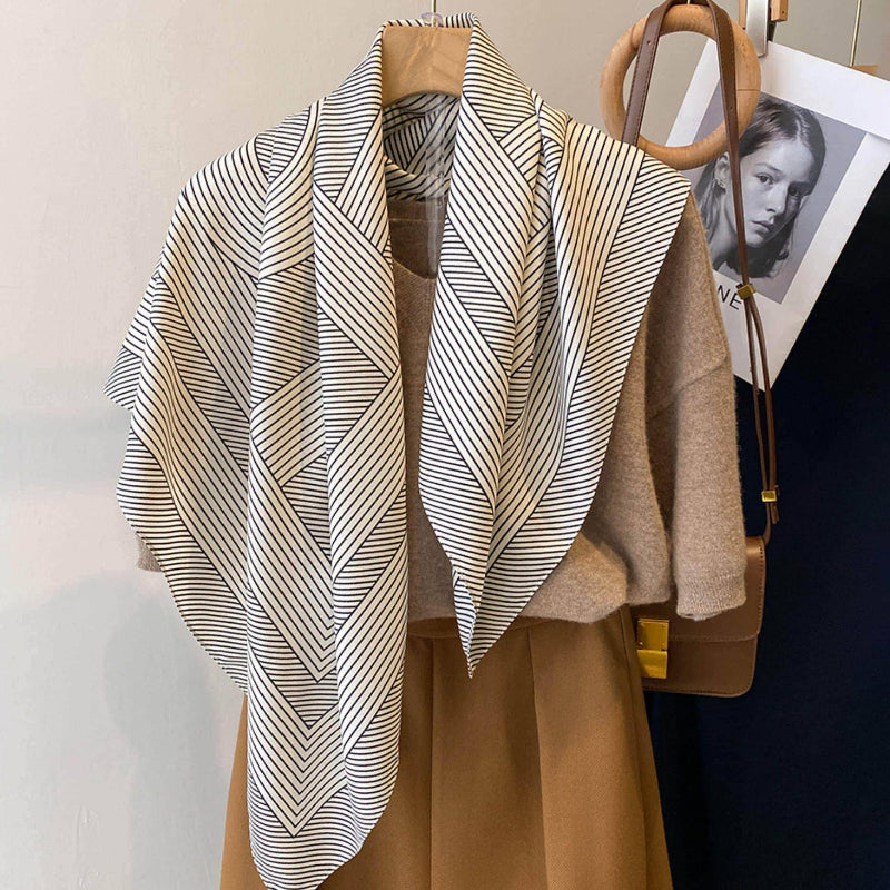 Black and White Striped Silk Scarf 90cm