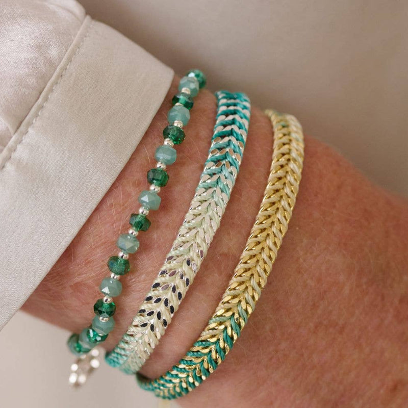 Boho Betty Iztac Turquoise Ombré Silver Woven Bracelet stacked