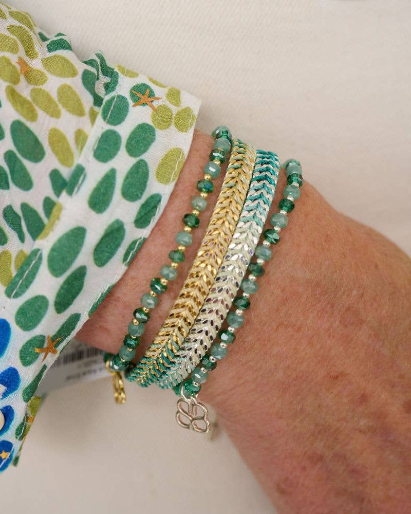 Boho Betty Iztac Turquoise Ombré Silver Woven Bracelet stacked 2