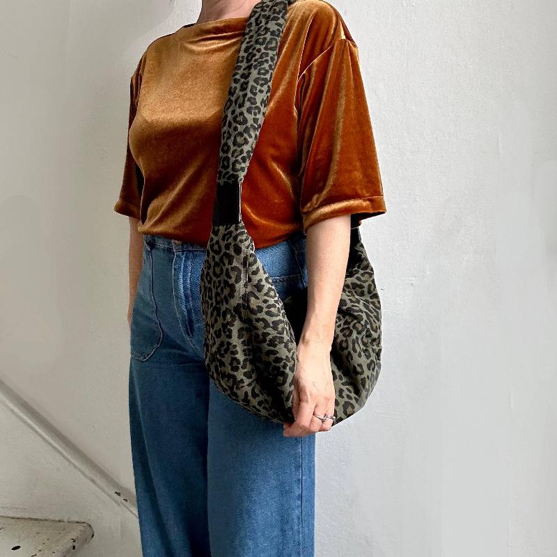 Brixton Cross Body Sling Bag - Green Leopard Print side