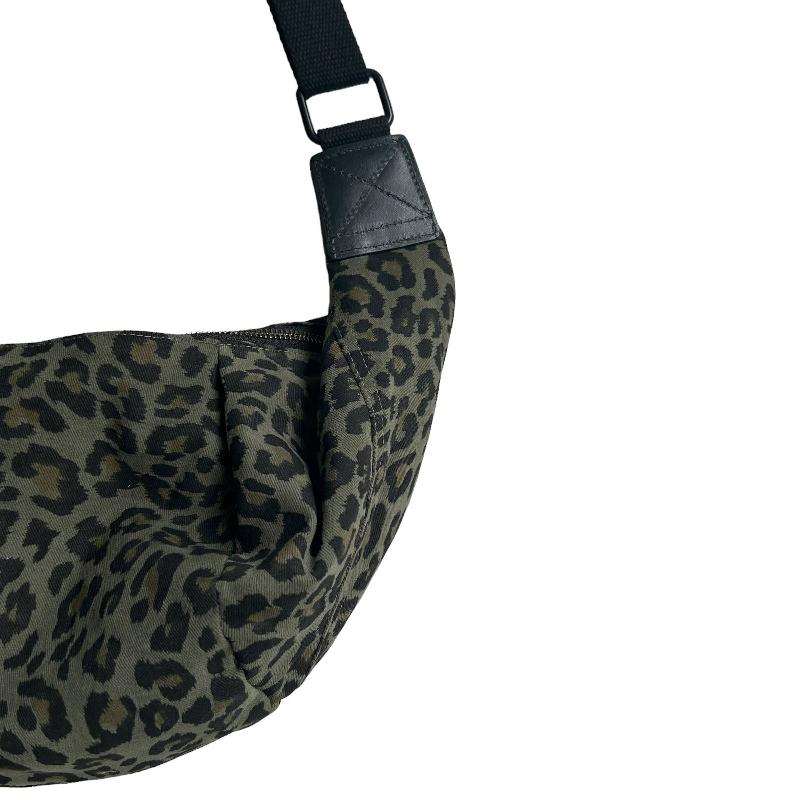 Brixton Cross Body Sling Bag - Green Leopard Print strap detail