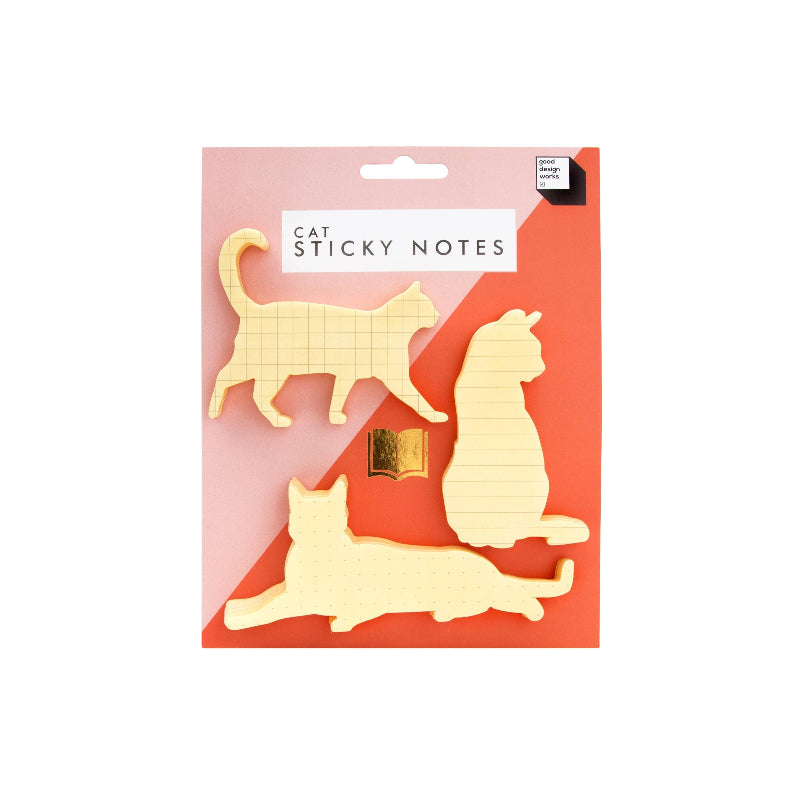 Pack of cat-shaped sticky notes with pink packaging on a white background