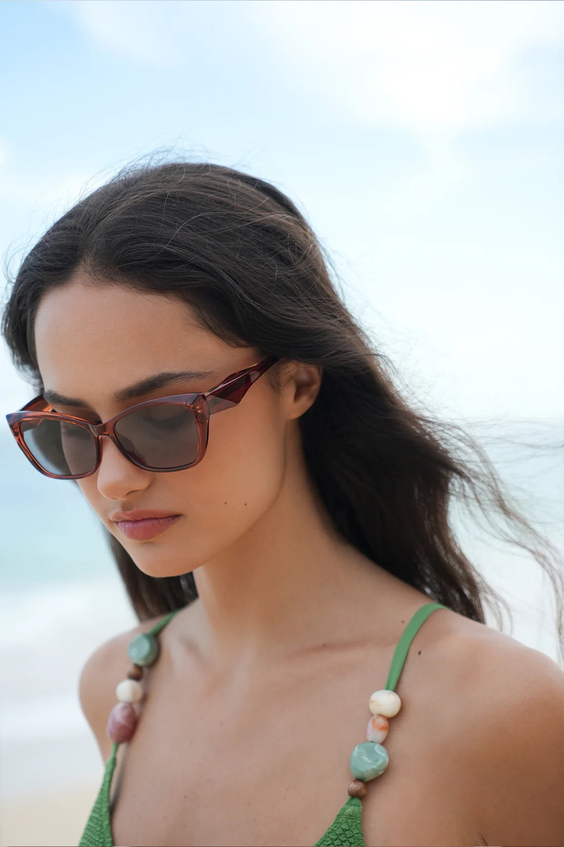 Estella Bartlett Sydney Sunglasses Burnt Orange on model