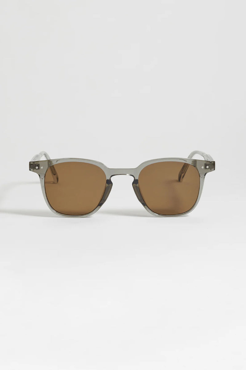Sunglasses with gray frame on a white background