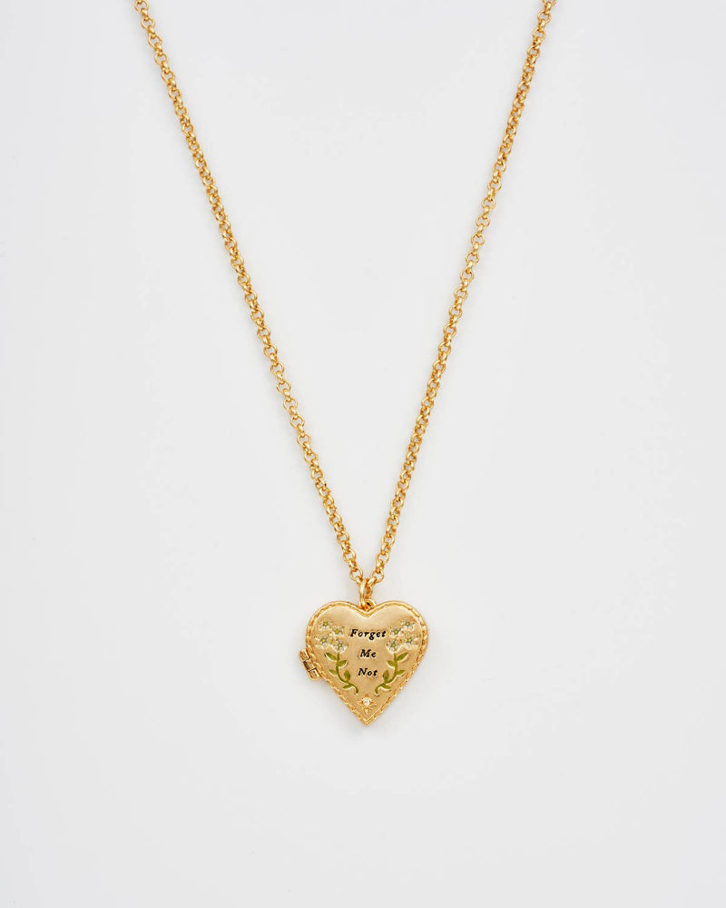 Fable Floral Heart Gold Locket Necklace on a white background