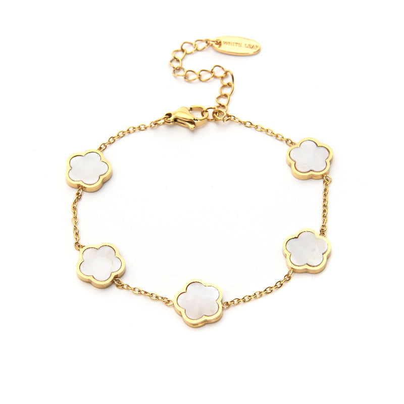 Gold MOP Flower Bracelet on white background