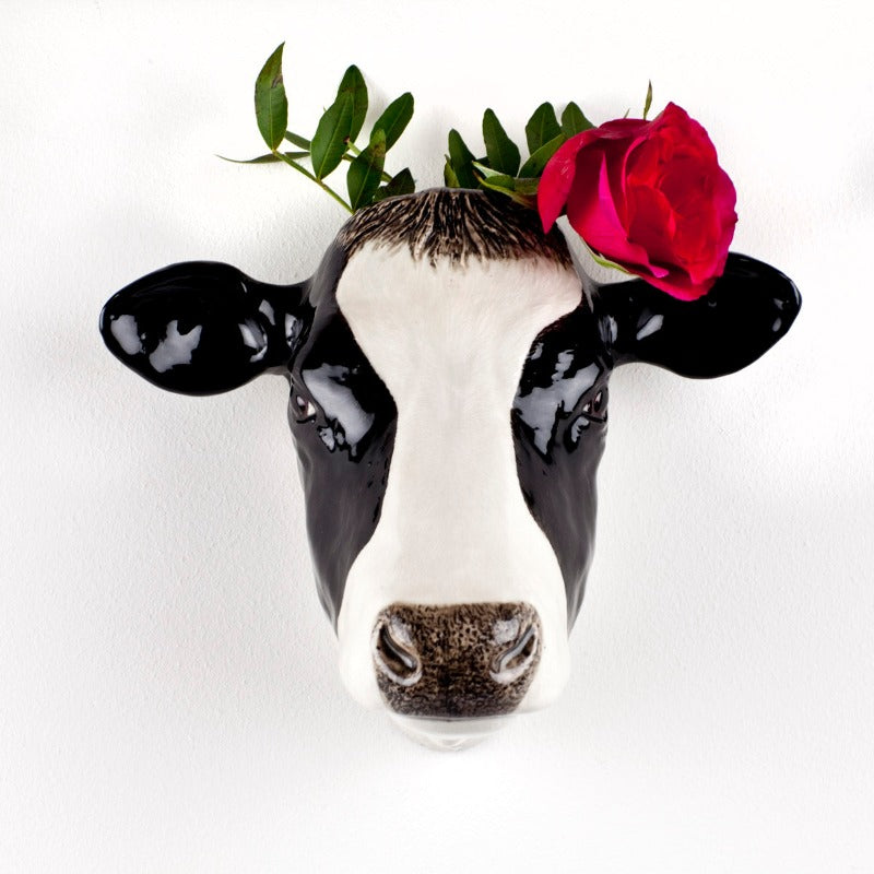 Quail Friesian cow wall vase