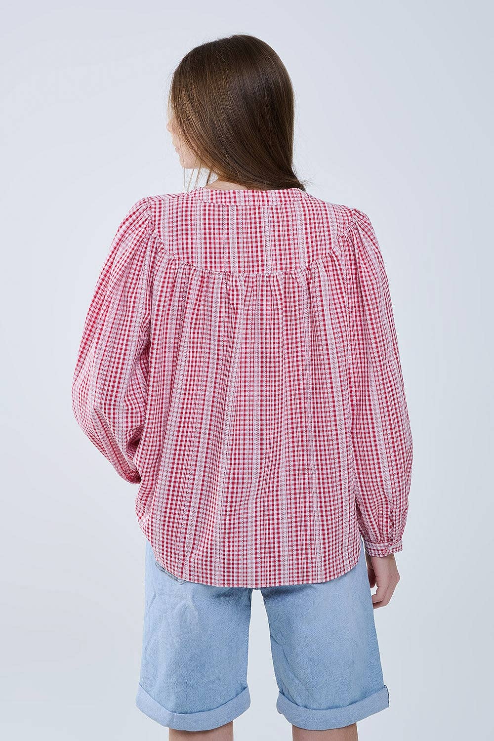 Gingham Red & White Blouse back