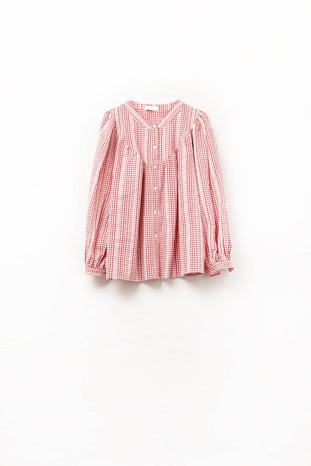 Gingham Red & White Blouse white background