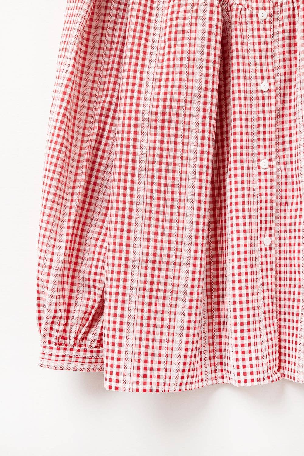 Gingham Red & White Blouse white background close