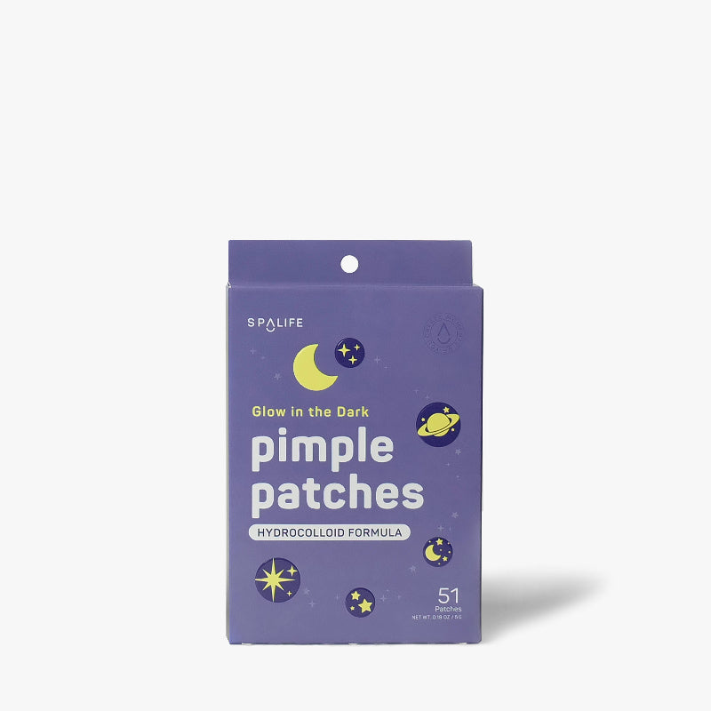 Spalife pimple patches packaging with glow-in-the-dark design on a white background
