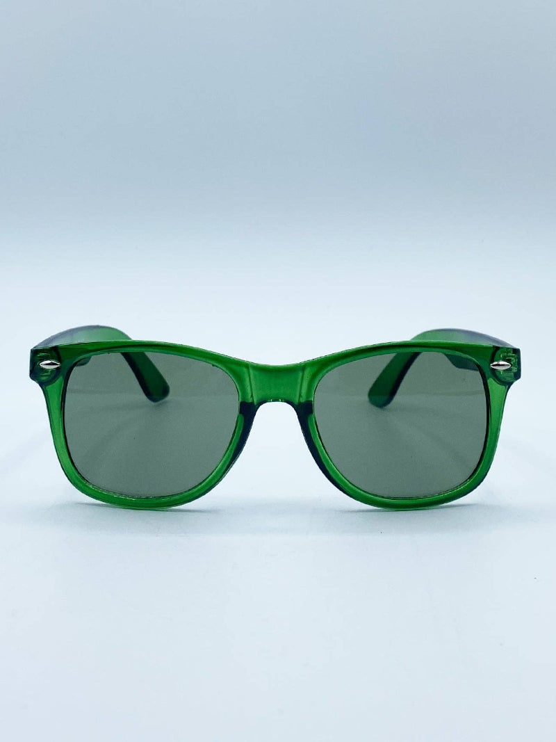Green Wayfarer Sunglasses with Green Lenses front