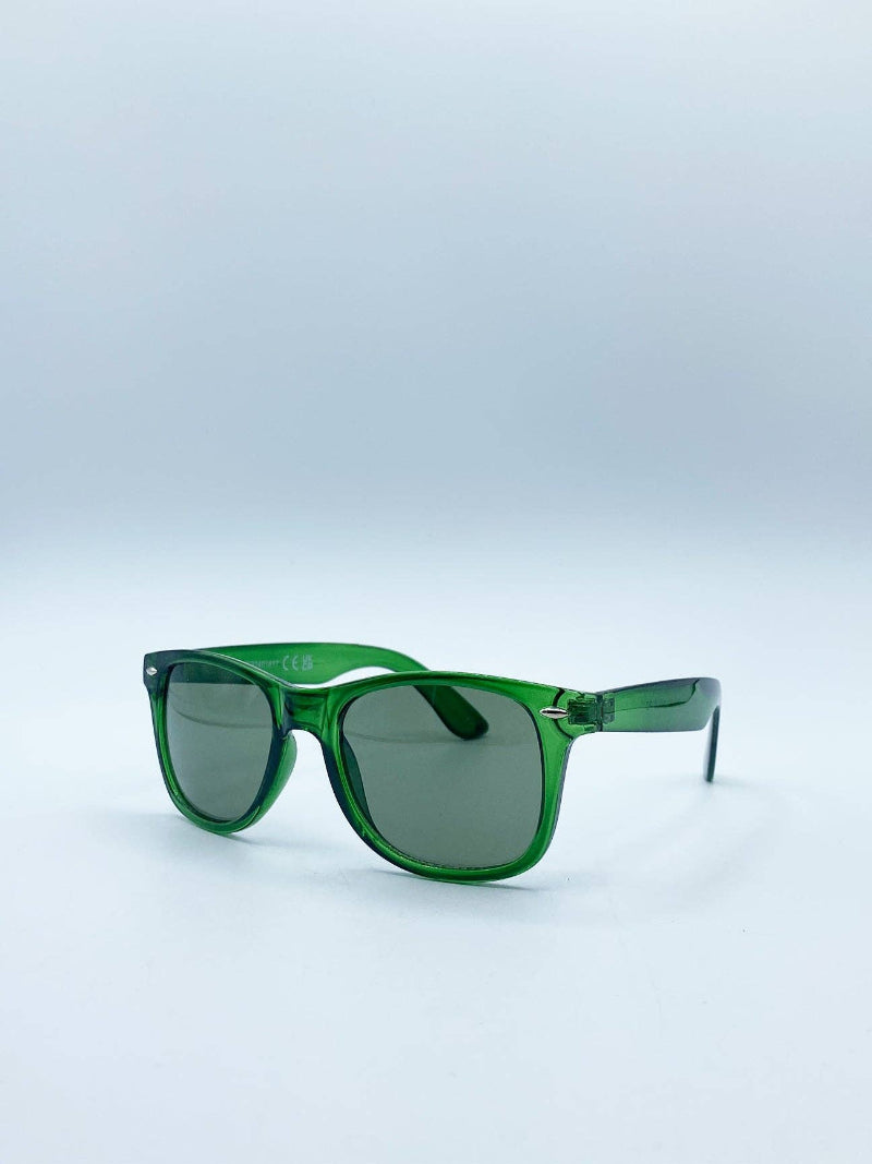 Green Wayfarer Sunglasses with Green Lenses side