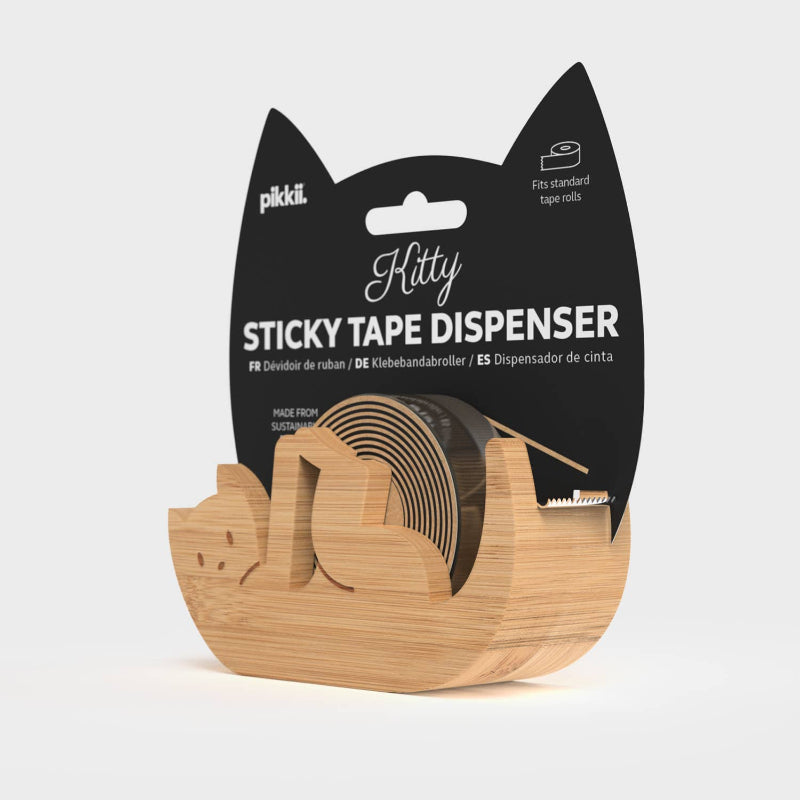 Cat-shaped sticky tape dispenser with packaging on a white background