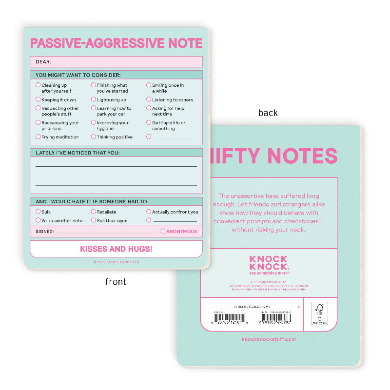 Knock Knock Passive Aggressive Nifty Note frnt and back
