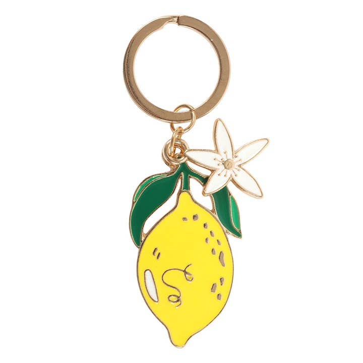 Keychain with lemon design on a white background