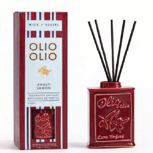 Wick and Vessel Olio Olio diffuser burgundy with packaging on a white background