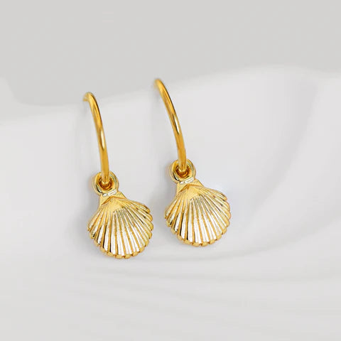 1 & 8 Gold Scallop Hoop Studs