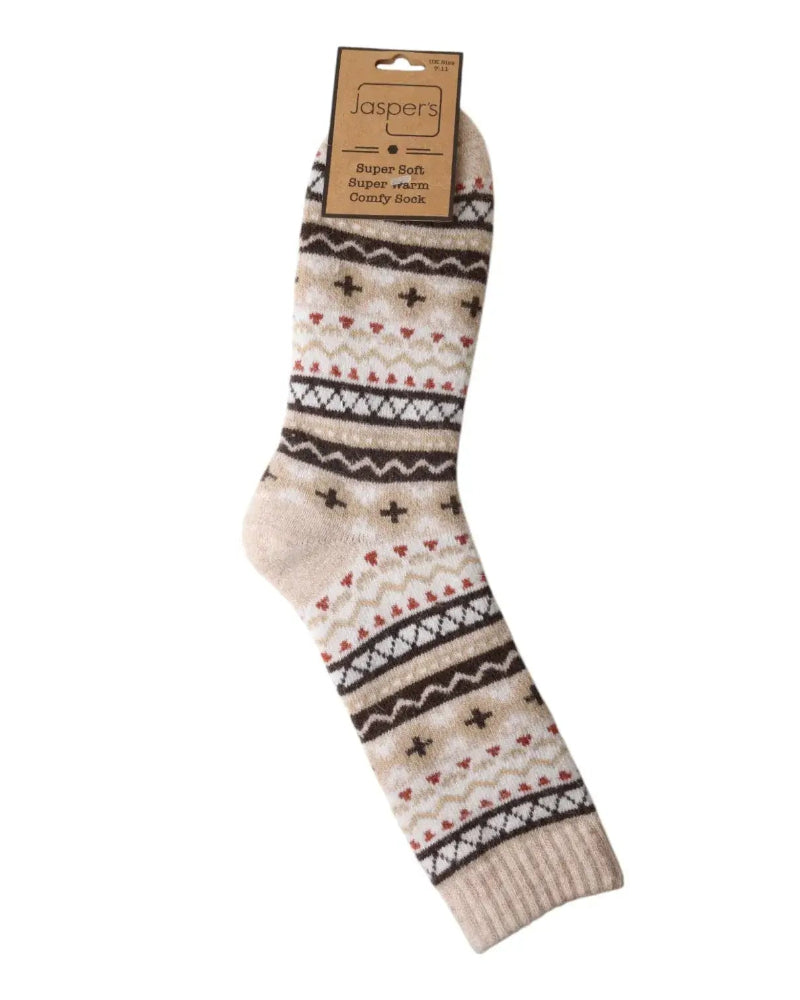 Patterned sock with 'Jaspers' branding on a white background