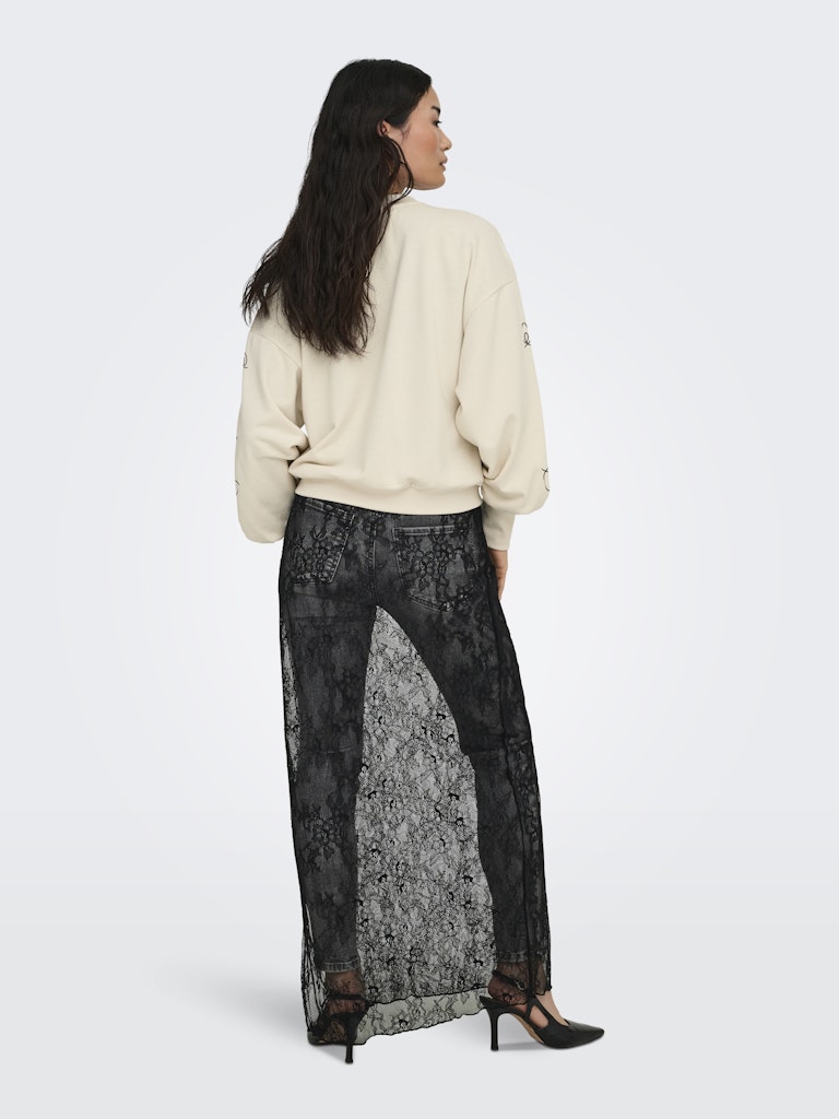 Only Brooke Embroidered Sleeve Sweatshirt back view on model