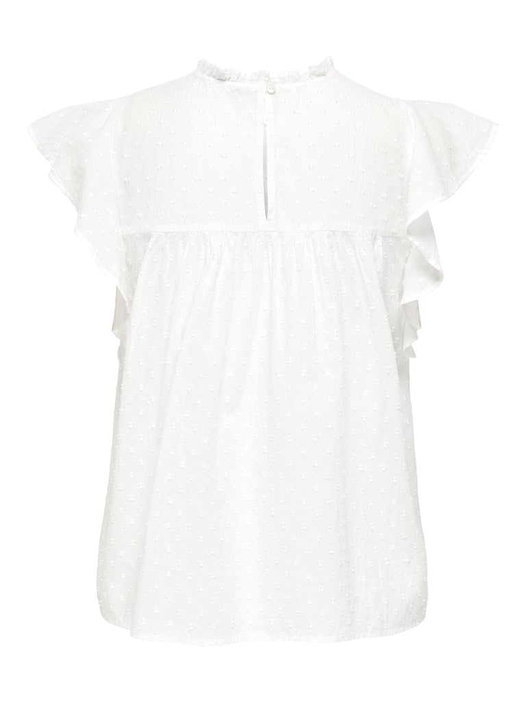 White blouse with ruffled sleeves on a white background