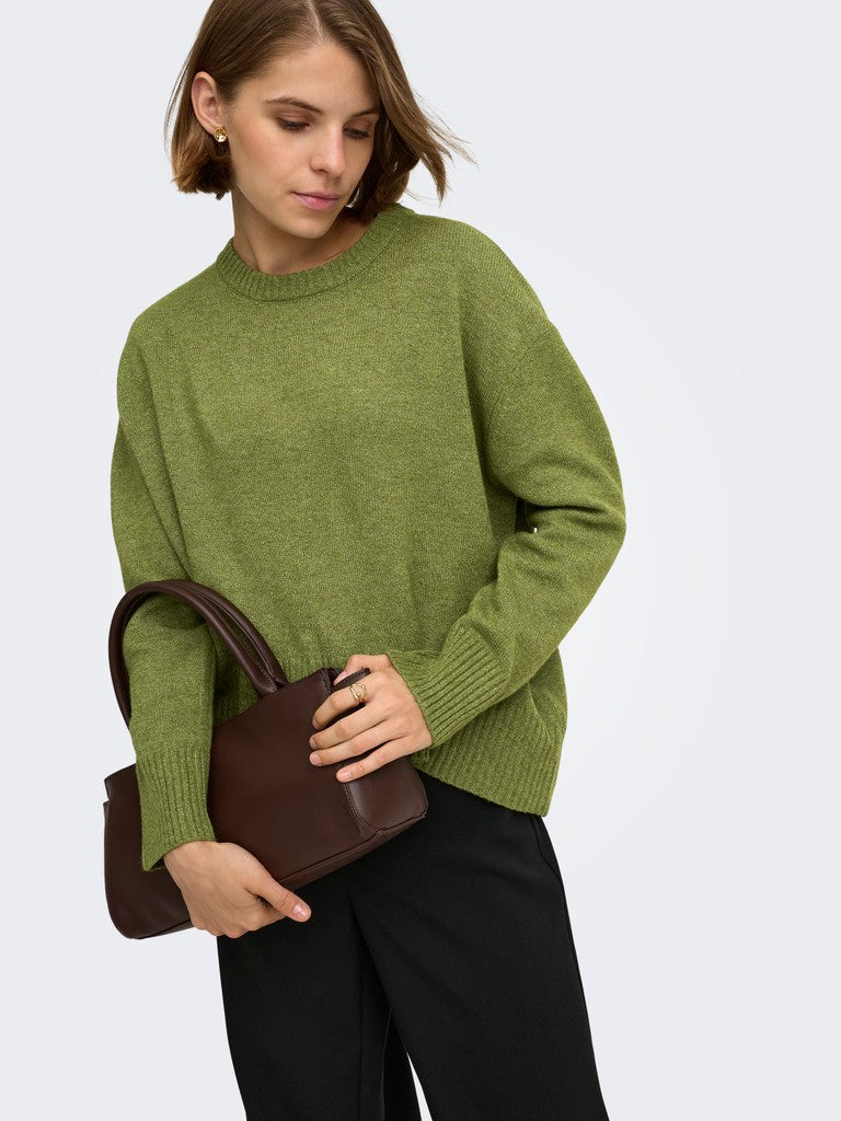 Only Lalivia Loose Style Jumper Moss on lady wit handbag