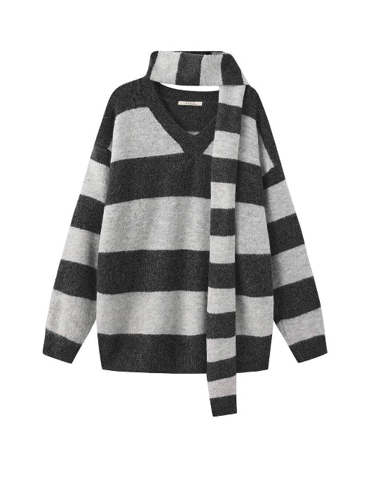 Black and gray striped sweater on a white background
