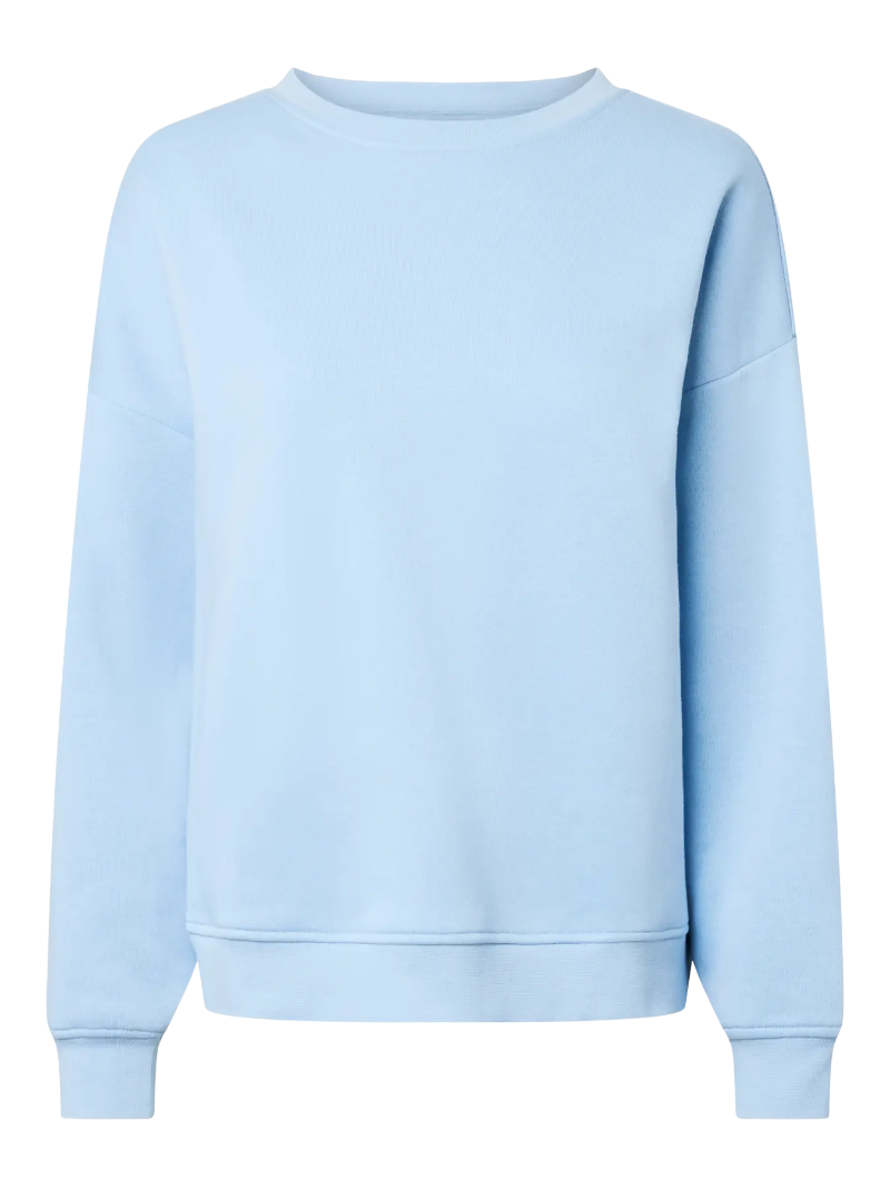 A Pieces Chilli Loose Fit Sweat Top light blue crewneck sweatshirt with long sleeves and ribbed cuffs and hem, shown against a plain white background.