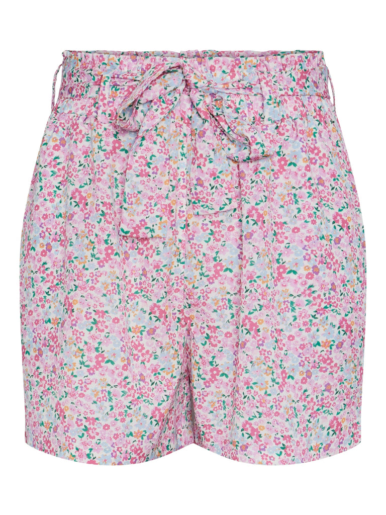 Pieces womens shorts with flower print and tie belt