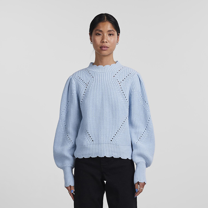 Pieces Fiola sweater with scalloped cuff balloon sleeves
