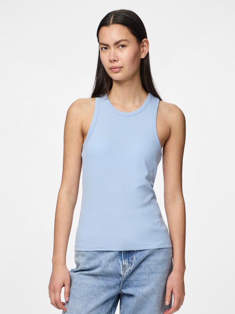 Pieces Ruka Boxer Tank Cashmere Blueon model front