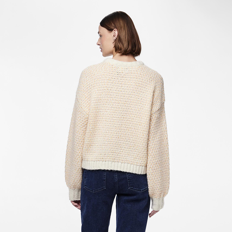 PIECES WOMENS JUMPER IN YELLOW AND WHITE PATTERN