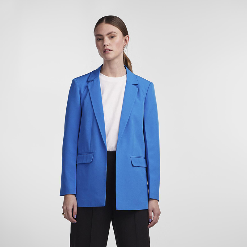 PIECES WOMENS BLUE JACKET WITH COLLAR AND POCKETS