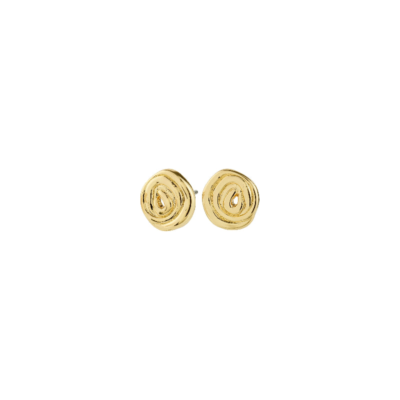 Gold spiral earrings on a white background