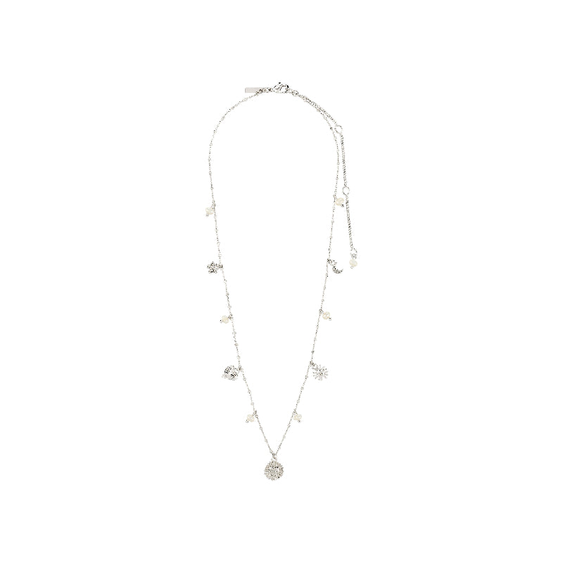 Image of a silver necklace on a plain white background
