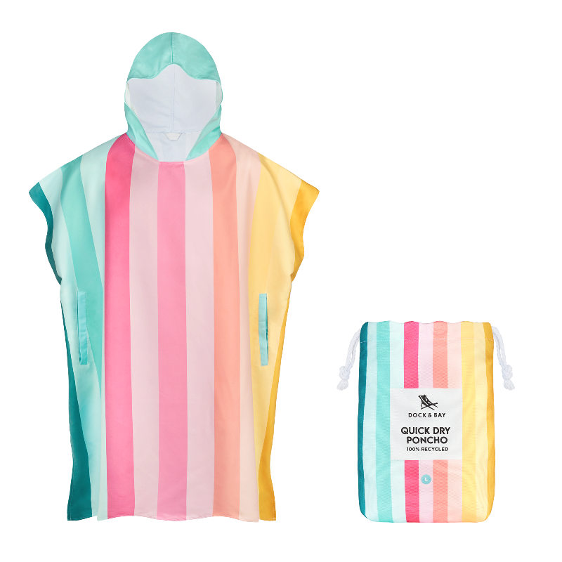 Adult Poncho - Quick Dry Hooded Towel - Coastal Candy Medium (90x70cm)