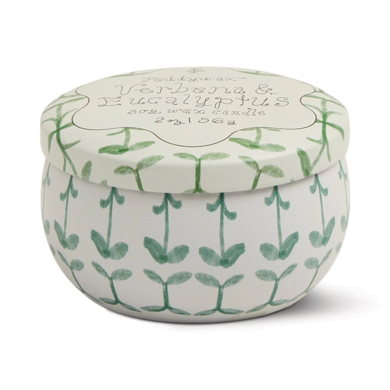Tulip Printed Tin Candle - Verbena & Lemongrass 2oz/56g with lid on