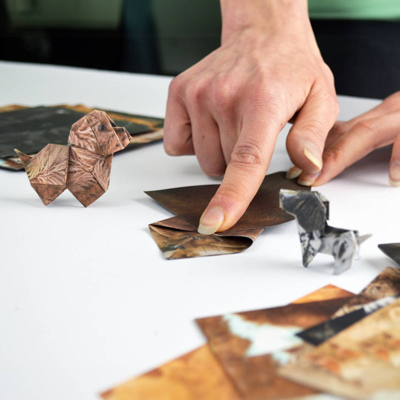 Person folding Paper Pups Cute DIY Origami Kit