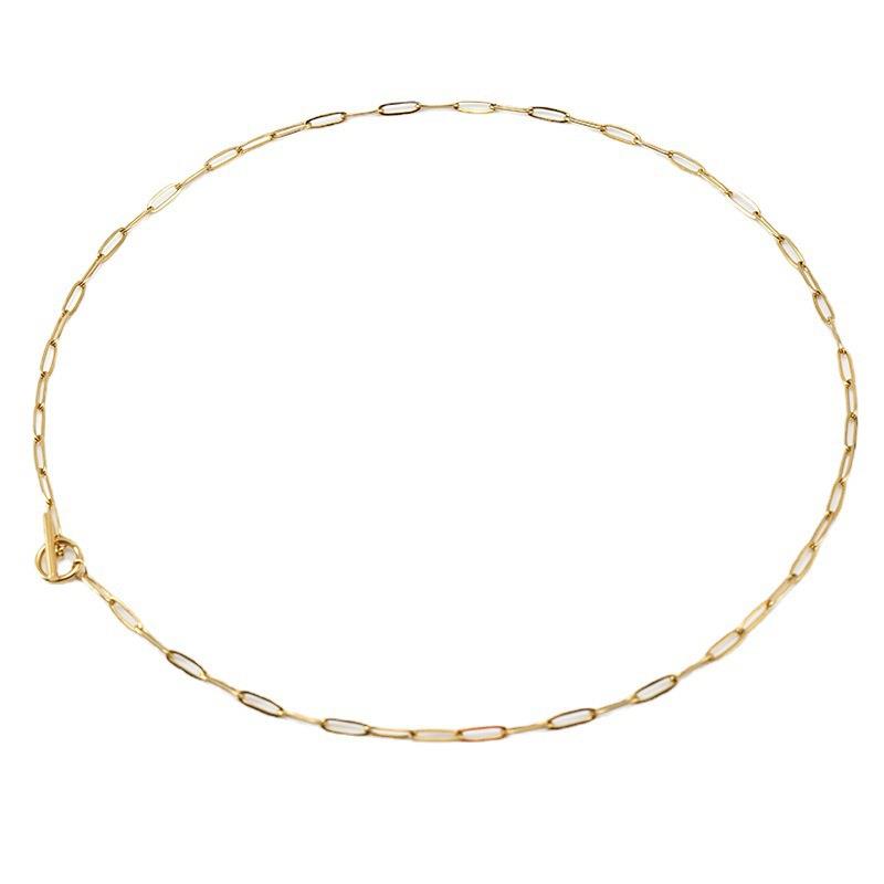 Gold Paper Clip Chain Toggle Bar Necklace