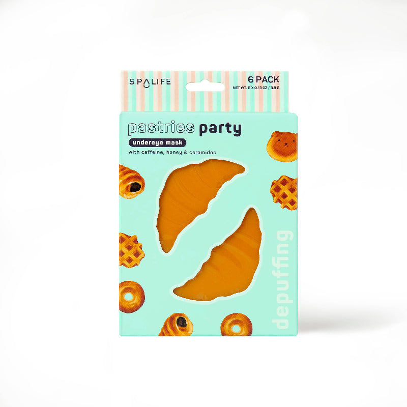 Spa Life pastries party underwear mask packaging on a white background