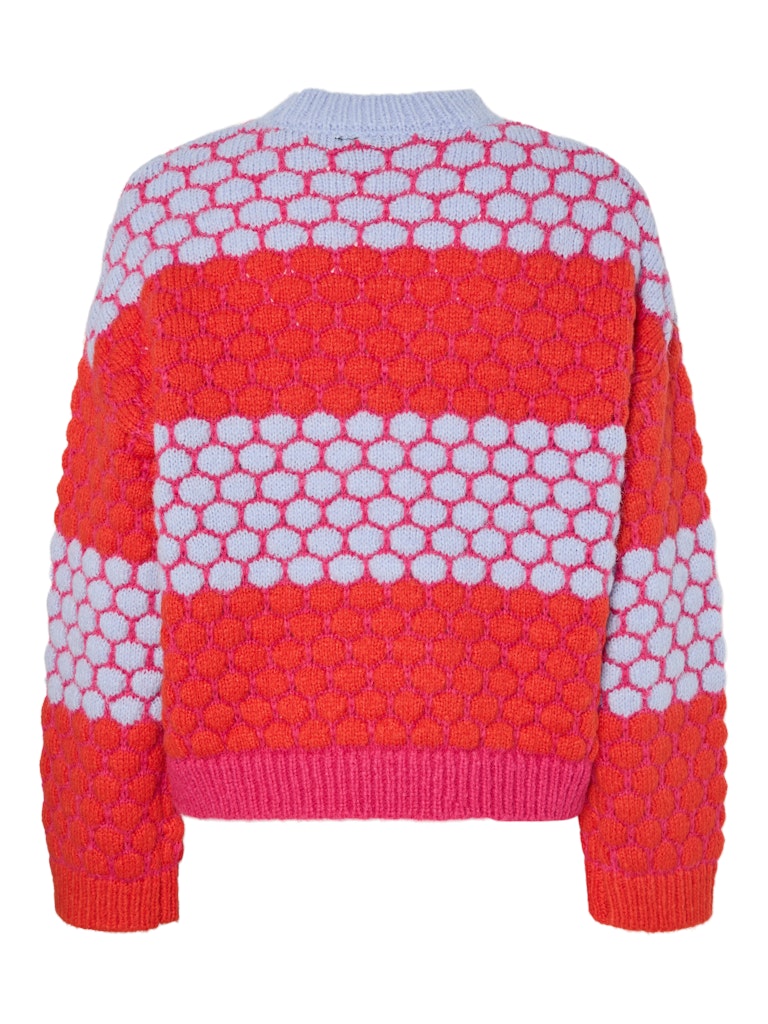 Pieces Janel Knit Jumper Red and white patterned sweater on a white background