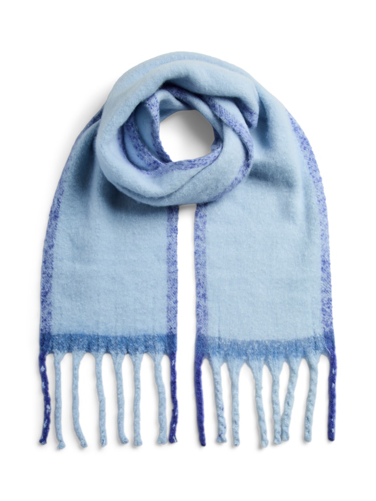 Pieces Jenny Long Scarf Bluing with fringe on a white background